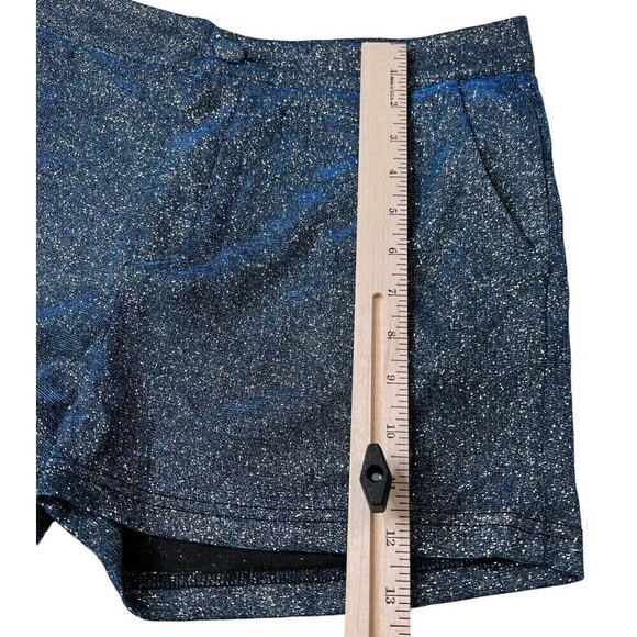 Shein Silver Blue Sparkle Mini Shorts Hot Pants Pockets Zip Closure Size Large - Picture 5 of 8
